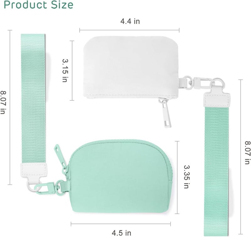 Viverte Mini Zip Around Keychain Wristlet Wallets Small Portable Dual Pounch Wristlet Detachable Coin Purse Pocket Gifts for Women Travel Sports Outdoors (White+Green) - Image 3